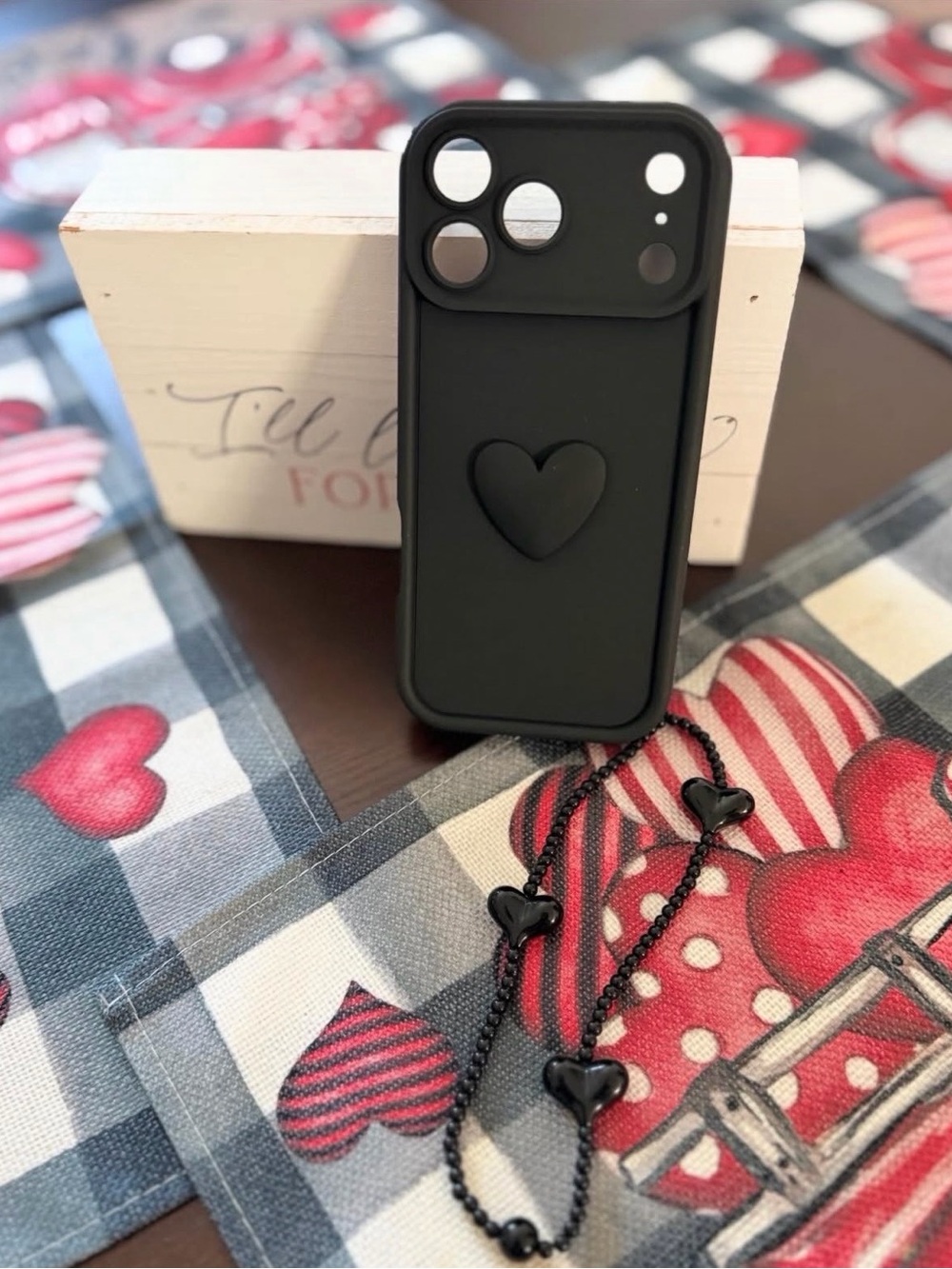 Black Heart Silicone Phone Case with Matching Black Strap